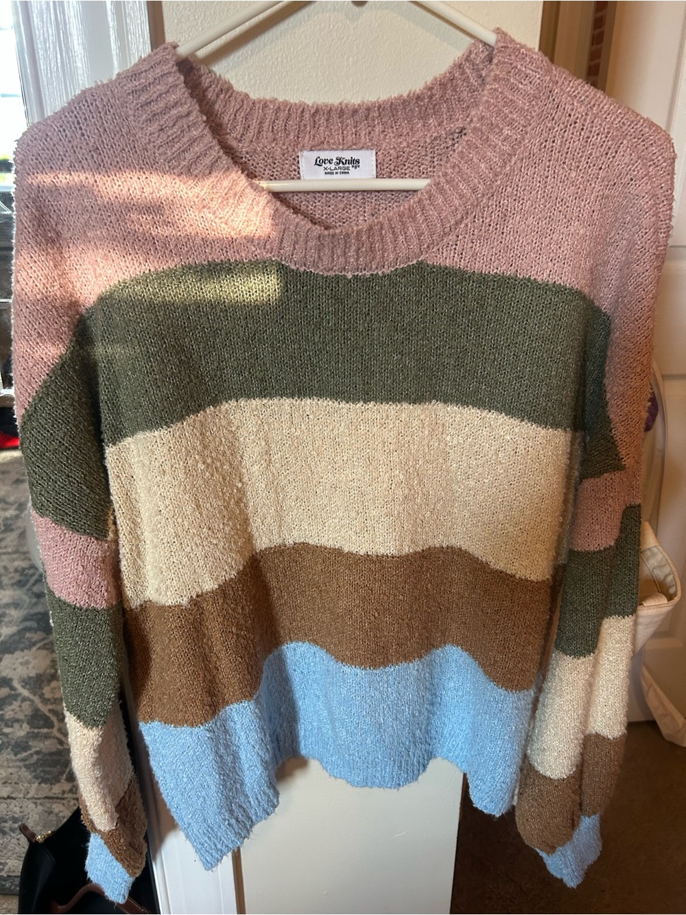 Love Stitch Multicolor Striped Cozy Sweater - Pink/Green/Blue